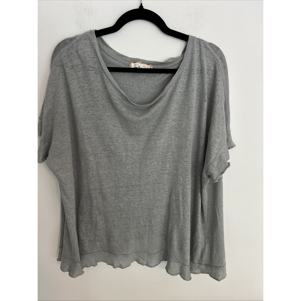 eri + ali Women's XL Gray Casual Lightweight Short Sleeve Layered Back Pull Over